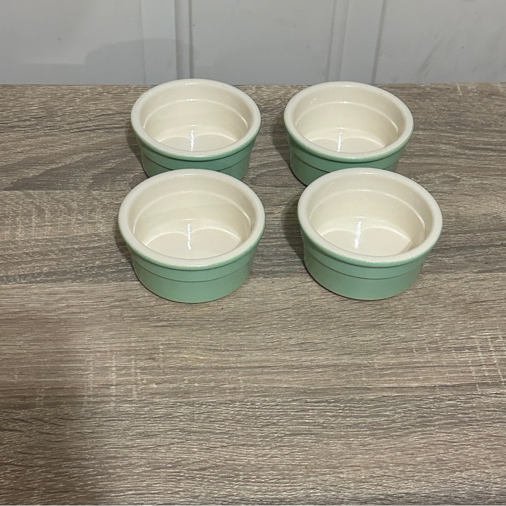 Set of 4 Cermer Ceramic 4oz Ramekins Dessert Custard Mint Green Summer Beach NEW
